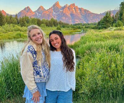 Ellen and Rachel in front of mountain